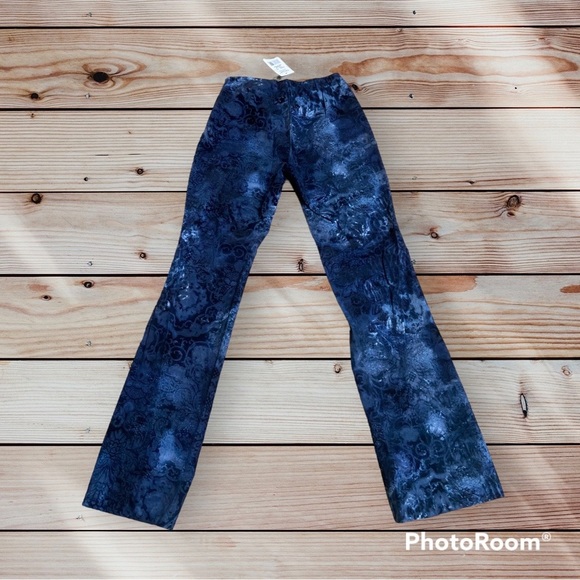 Y2K Karen Kane Stretch Blue Velvet Paisley High Rise Flare Jeans Pants - Picture 4 of 4